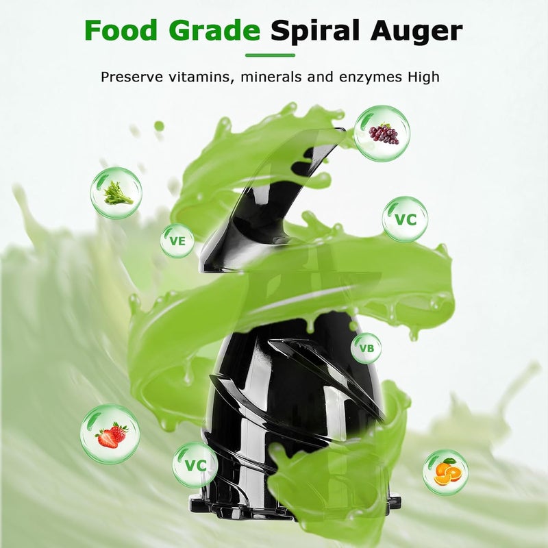 OMMO Cold Press Juicer Machines : 5.1" Wide Feed Chute Slow Masticating Juicer for Whole Fruits & Vegetables, Easy to Clean, High Juice Yield, BPA Free, Black - Image 3